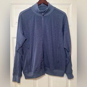 Athleta Brooklyn Bomber Jacket Womens Size Large Leopard Print Full Zip Purple.‎